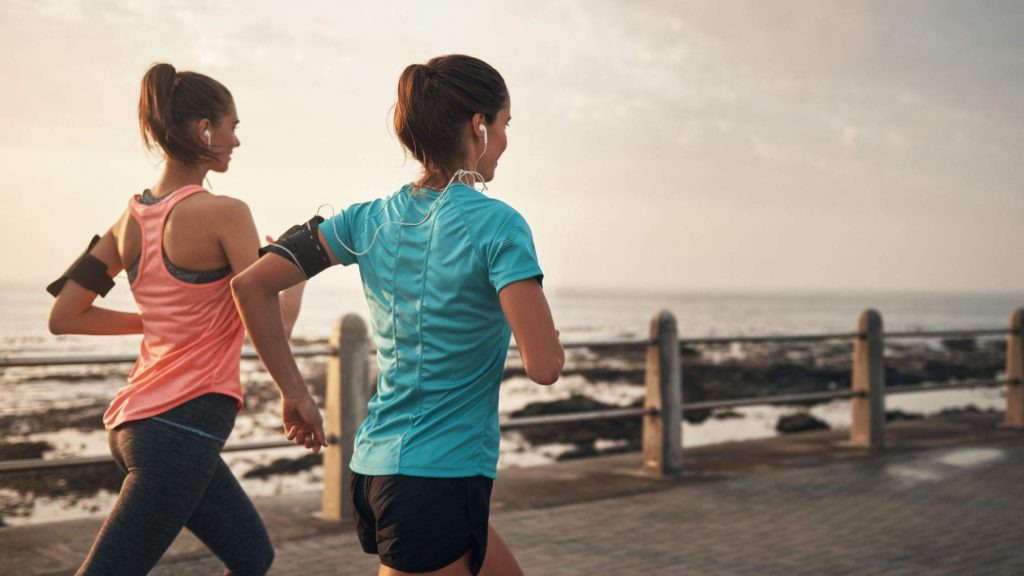 two girls running